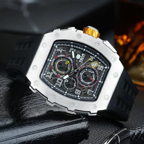 TSAR BOMBA Men's Quartz Wristwatch Waterproof 50M | Luxury Tonneau Chronograph for Men thumbnail 2