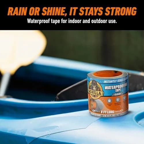 Gorilla Waterproofing Tape Clear 4" x 8' (9.6 ft / 2.9 m) | Permanent Seal for Leaks & Repairs thumbnail 5
