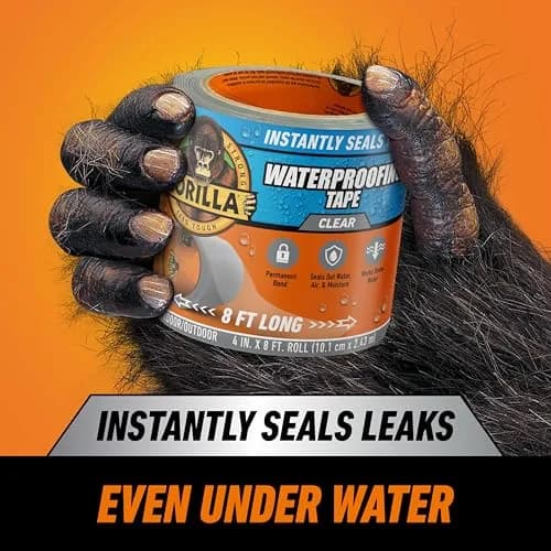 Gorilla Waterproofing Tape Clear 4" x 8' (9.6 ft / 2.9 m) | Permanent Seal for Leaks & Repairs thumbnail 2