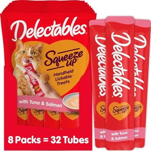 Delectables Squeeze Up Tuna & Salmon Cat Treats 16 oz (454 g) | Hydrating Lickable Purée for Cats thumbnail 1