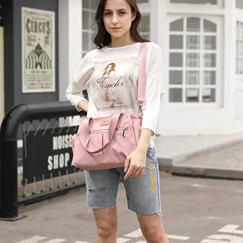 DOURR Pink Hobo Handbag | Light Nylon Crossbody for Women, Medium Size thumbnail 2