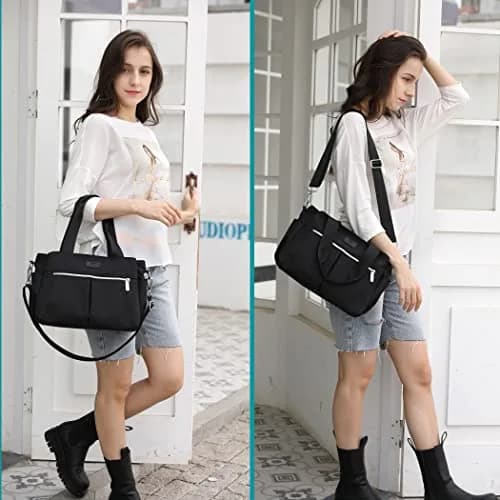 DOURR Black Nylon Crossbody Handbag | Multi-Compartment, Lightweight & Durable (12.6 in x 8.7 in) thumbnail 2