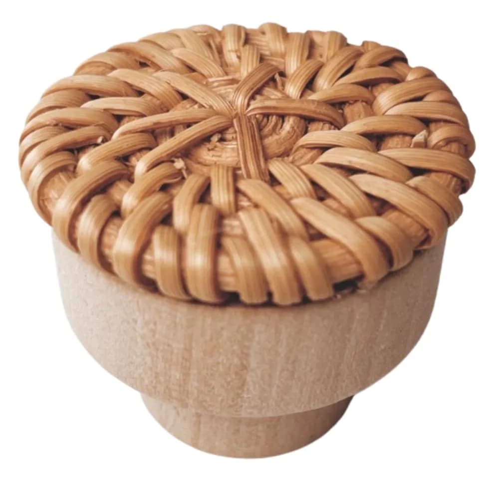 BOHOIFY 6pc Caramel Rattan Knobs | Handmade Boho Wicker Woven Decorative Pulls for Dresser, Drawers, Cabinet