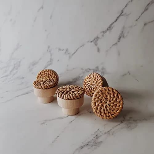 BOHOIFY 6pc Caramel Rattan Knobs | Handmade Boho Wicker Woven Decorative Pulls for Dresser, Drawers, Cabinet thumbnail 2
