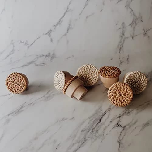 BOHOIFY 6pc Caramel Rattan Knobs | Handmade Boho Wicker Woven Decorative Pulls for Dresser, Drawers, Cabinet thumbnail 3