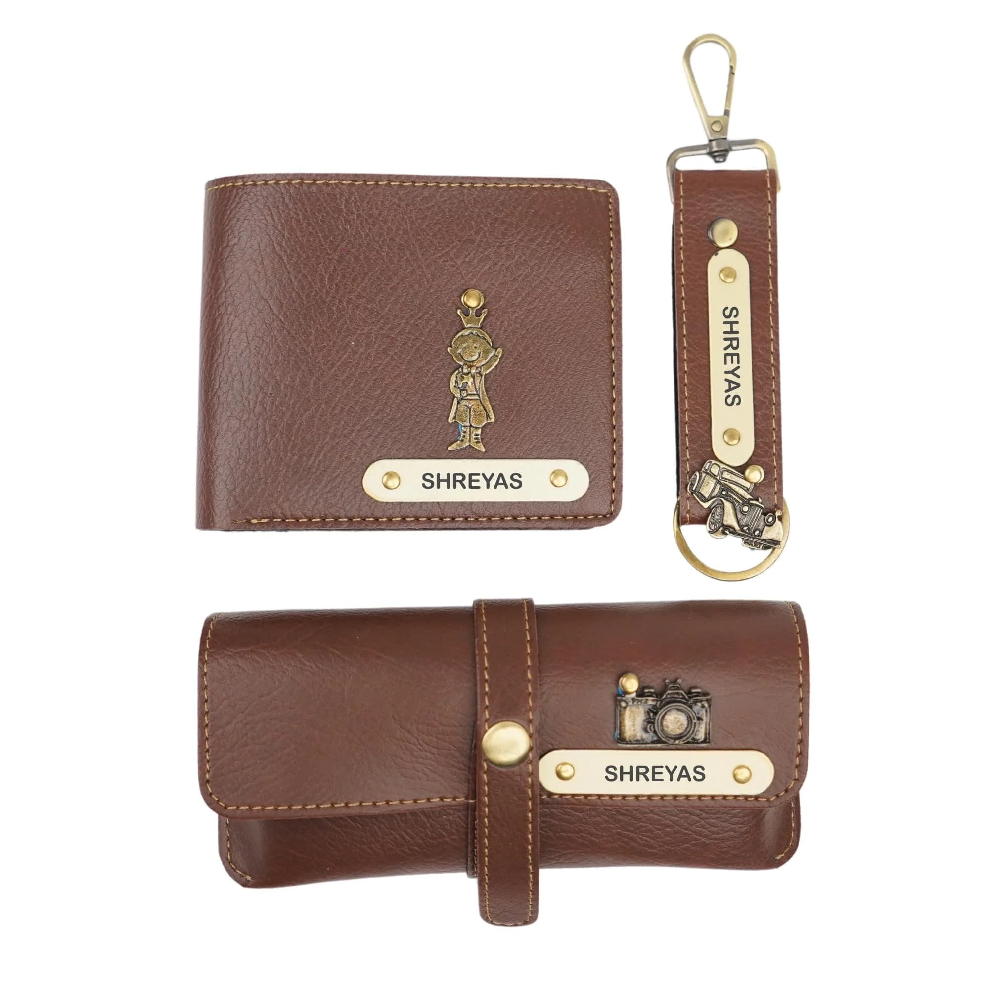 Your Gift Studio Faux Leather Wallet, Eyewear Case & Keychain Combo for Men | Brown, One Size — Brown