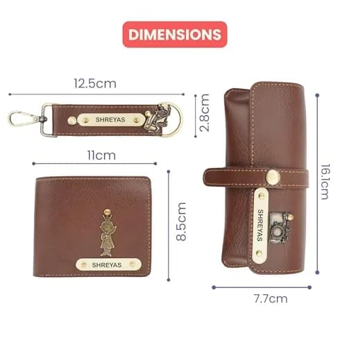 Your Gift Studio Faux Leather Wallet, Eyewear Case & Keychain Combo for Men | Brown, One Size thumbnail 4