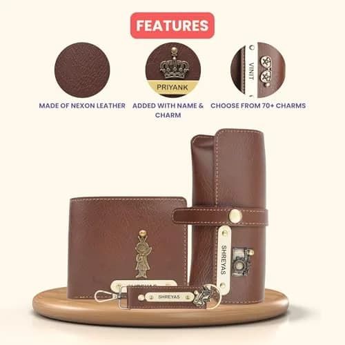 Your Gift Studio Faux Leather Wallet, Eyewear Case & Keychain Combo for Men | Brown, One Size thumbnail 5