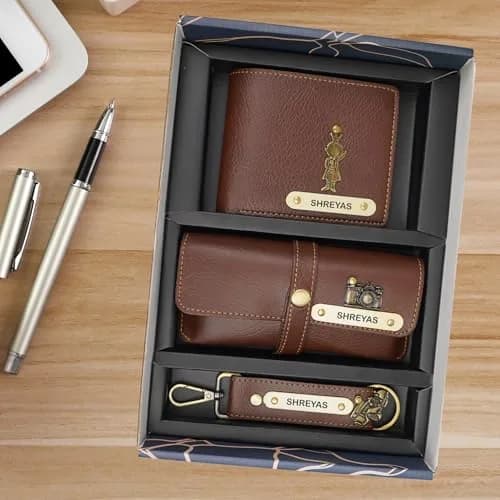 Your Gift Studio Faux Leather Wallet, Eyewear Case & Keychain Combo for Men | Brown, One Size thumbnail 7