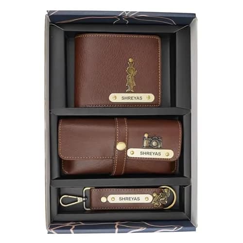 Your Gift Studio Faux Leather Wallet, Eyewear Case & Keychain Combo for Men | Brown, One Size thumbnail 8