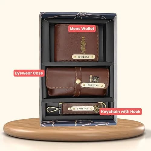 Your Gift Studio Faux Leather Wallet, Eyewear Case & Keychain Combo for Men | Brown, One Size thumbnail 2