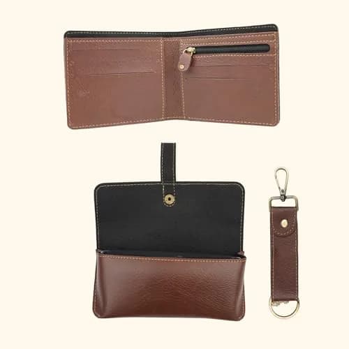 Your Gift Studio Faux Leather Wallet, Eyewear Case & Keychain Combo for Men | Brown, One Size thumbnail 3