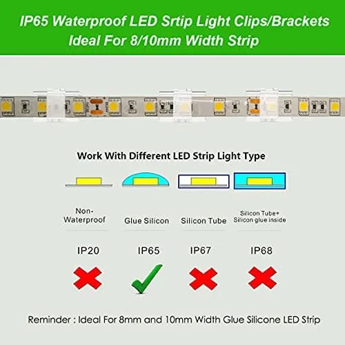 ATB- LED Strip Light Mounting Brackets 100 Pack | Dual Installation for 8-10mm Width Strips thumbnail 6