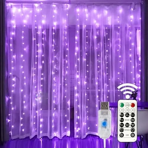 HOME LIGHTING Window Curtain String Lights, 300 LED Purple | 8 Modes, USB Powered, Indoor & Outdoor (70-120c) thumbnail 1