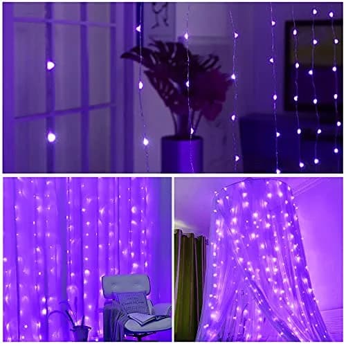 HOME LIGHTING Window Curtain String Lights, 300 LED Purple | 8 Modes, USB Powered, Indoor & Outdoor (70-120c) thumbnail 4