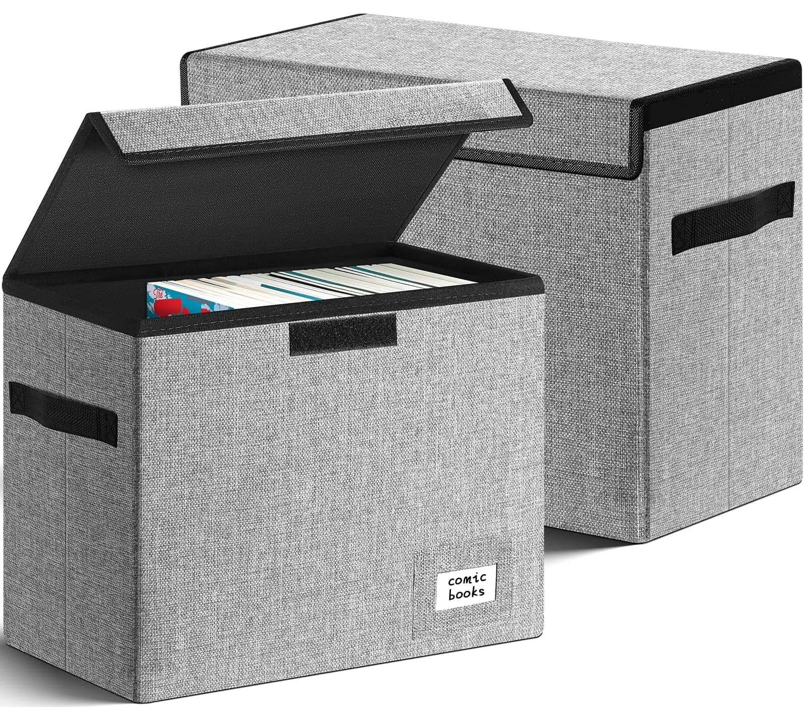 Leffis 2 Pack Comic Book Storage 15.5" x 7.5" x 11.3" | Holds 150 Comics Heavy Duty — grey