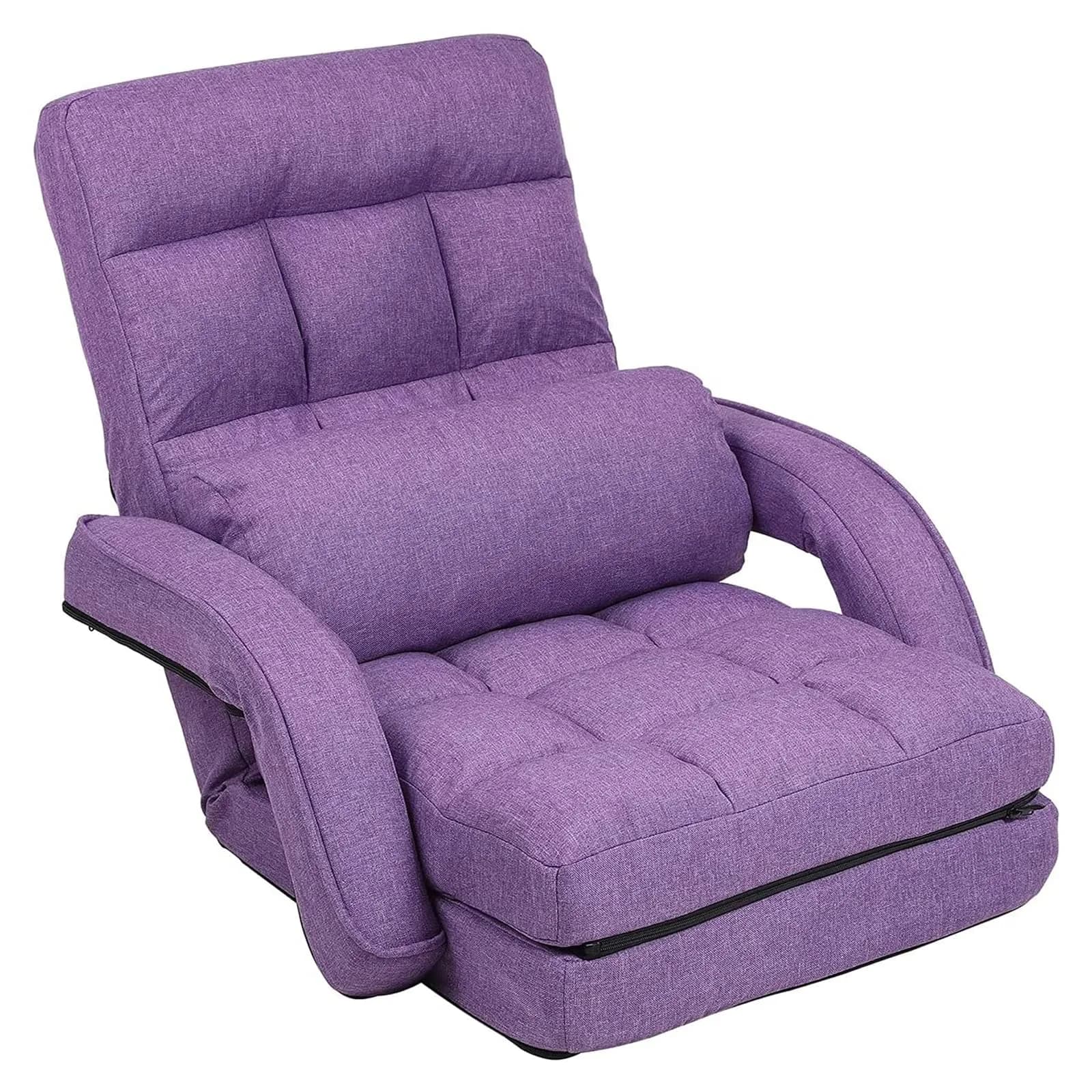 FLOGUOR Floor Chair Purple | 14-Position Adjustable Lazy Sofa with Armrests & Pillow — Purple