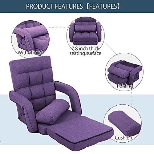 FLOGUOR Floor Chair Purple | 14-Position Adjustable Lazy Sofa with Armrests & Pillow thumbnail 4