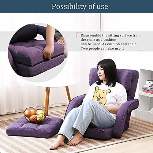 FLOGUOR Floor Chair Purple | 14-Position Adjustable Lazy Sofa with Armrests & Pillow thumbnail 6