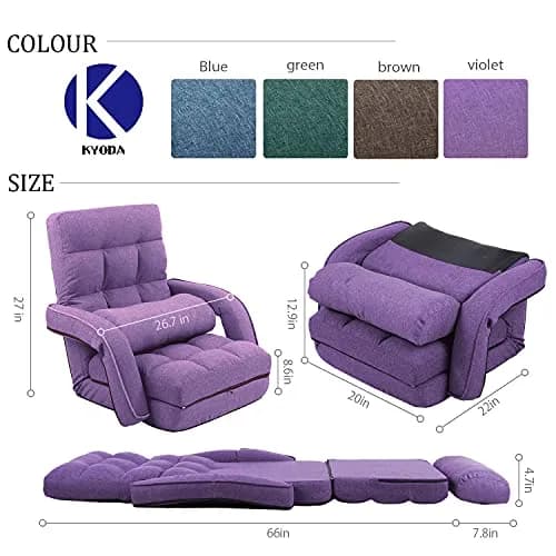 FLOGUOR Floor Chair Purple | 14-Position Adjustable Lazy Sofa with Armrests & Pillow thumbnail 7