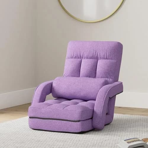 FLOGUOR Floor Chair Purple | 14-Position Adjustable Lazy Sofa with Armrests & Pillow thumbnail 2