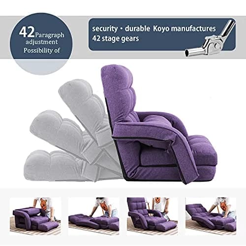 FLOGUOR Floor Chair Purple | 14-Position Adjustable Lazy Sofa with Armrests & Pillow thumbnail 3