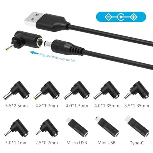 Belker 5V USB to DC Power Cable 1.5m (5ft) with 10 Universal Tips | 5V DC Power Cable for Routers, LED Lights, Speakers thumbnail 2