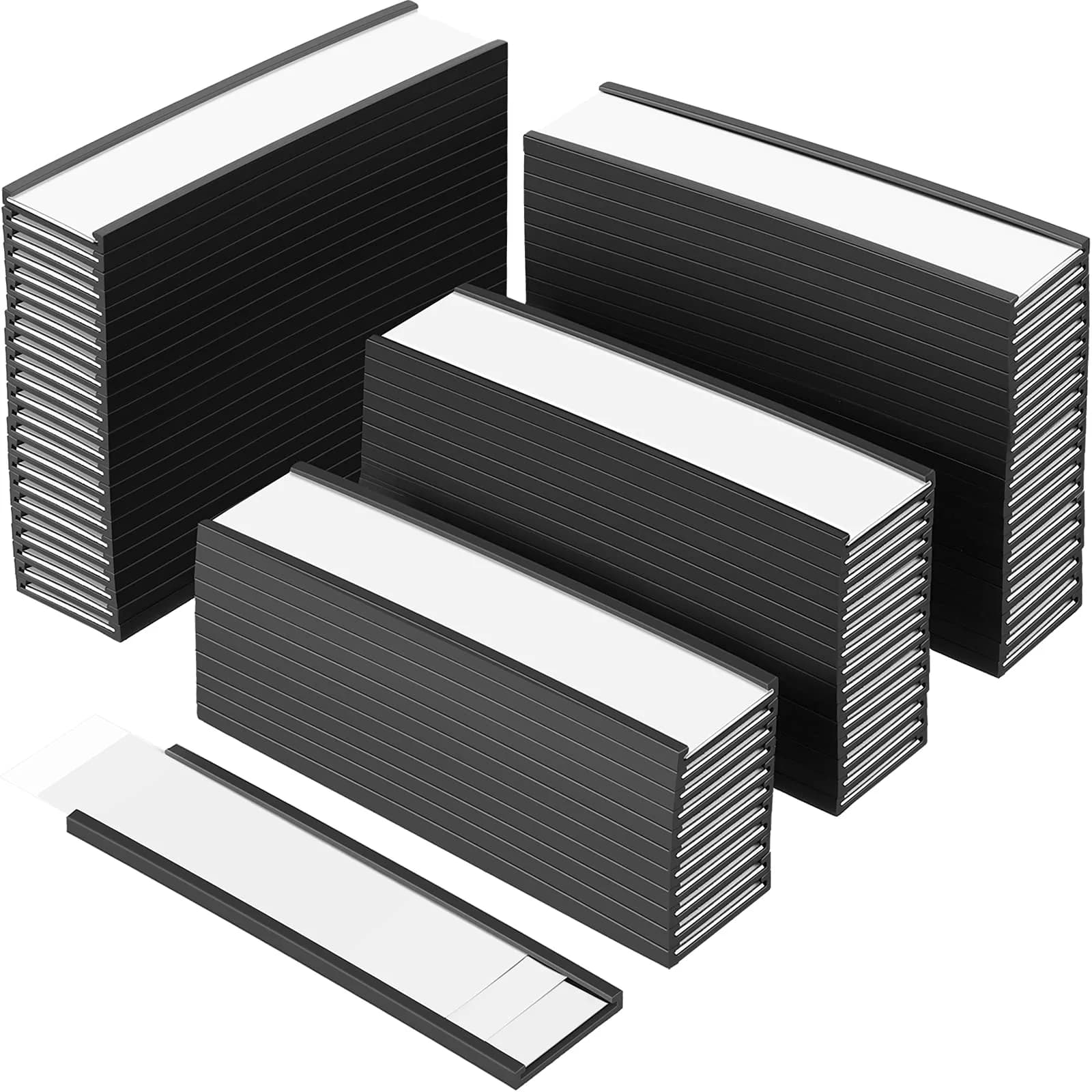 Outus 100 Pcs Magnetic Label Holders for Metal Racks & Shelves | Reusable, Durable, Easy Labeling (70-120 chars) — 0.8 x 3 Inch