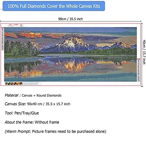 JATOK Diamond Painting Kit for Adults, Mount Moran at Dusk, 90x40cm (35.5x15.7 in) | Full Round Drill HD Canvas thumbnail 9