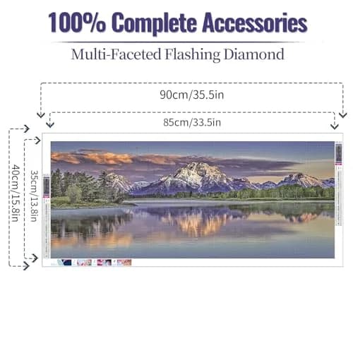 JATOK Diamond Painting Kit for Adults, Mount Moran at Dusk, 90x40cm (35.5x15.7 in) | Full Round Drill HD Canvas thumbnail 2