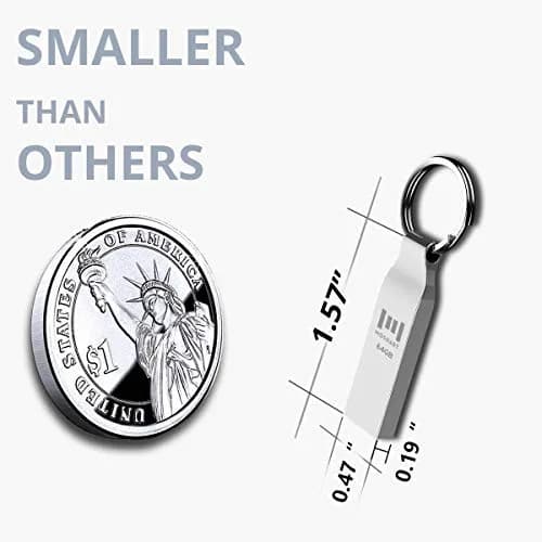 mosDART 2pcs 64GB Metal USB 2.0 Flash Drive Waterproof with Keychain, Silver | Compact Data Storage thumbnail 5