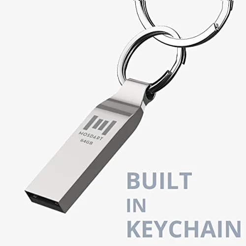 mosDART 2pcs 64GB Metal USB 2.0 Flash Drive Waterproof with Keychain, Silver | Compact Data Storage thumbnail 6
