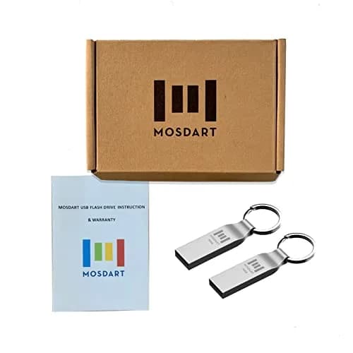 mosDART 2pcs 64GB Metal USB 2.0 Flash Drive Waterproof with Keychain, Silver | Compact Data Storage thumbnail 2