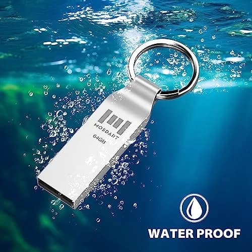 mosDART 2pcs 64GB Metal USB 2.0 Flash Drive Waterproof with Keychain, Silver | Compact Data Storage thumbnail 3