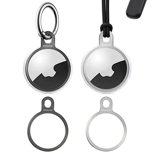 Stouchi Aluminium AirTag Holder Key Ring with Keychain & Rope | 2 Packs, Grey+Silver thumbnail 1