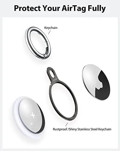 Stouchi Aluminium AirTag Holder Key Ring with Keychain & Rope | 2 Packs, Grey+Silver thumbnail 4