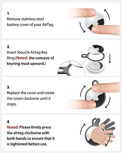 Stouchi Aluminium AirTag Holder Key Ring with Keychain & Rope | 2 Packs, Grey+Silver thumbnail 5
