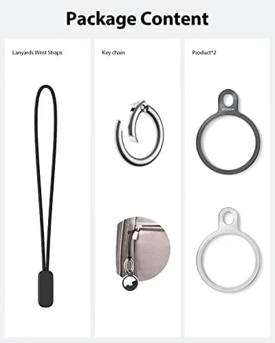 Stouchi Aluminium AirTag Holder Key Ring with Keychain & Rope | 2 Packs, Grey+Silver thumbnail 2