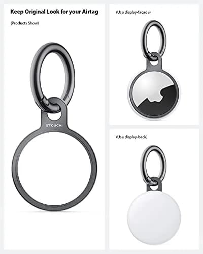 Stouchi Aluminium AirTag Holder Key Ring with Keychain & Rope | 2 Packs, Grey+Silver thumbnail 3