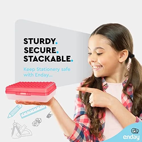 Enday Red Plastic Pencil Box with Small Dots Design, 22 cm (8.75" x 5.25" x 2.5") | Stackable Organizer for Students & Adults thumbnail 2