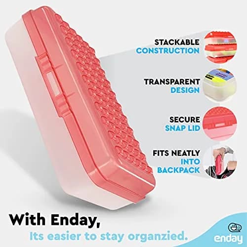 Enday Red Plastic Pencil Box with Small Dots Design, 22 cm (8.75" x 5.25" x 2.5") | Stackable Organizer for Students & Adults thumbnail 3