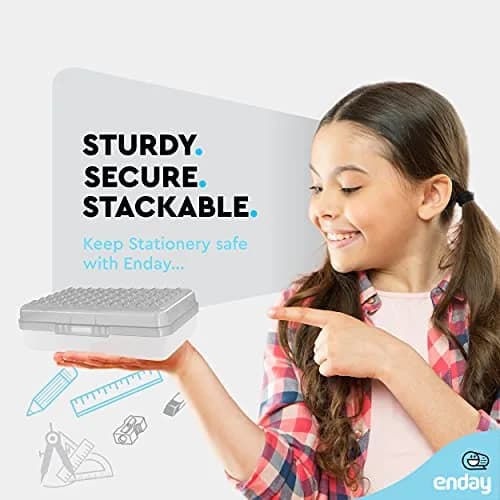 Enday Stackable Pencil Box Grey, Plastic Small Dots Pencil Case 20.9cm (8.25") | Organizer for Kids & Adults thumbnail 2