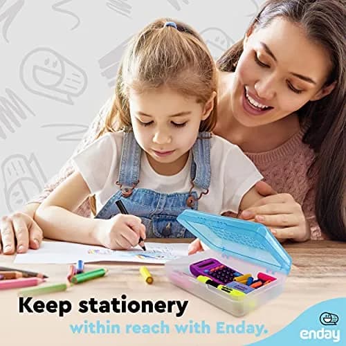 Enday Stackable Pencil Box Blue, Plastic Small Dots Pencil Case 20.9cm (8.25") | Organizer with Snap Closure for Kids & Adults thumbnail 6