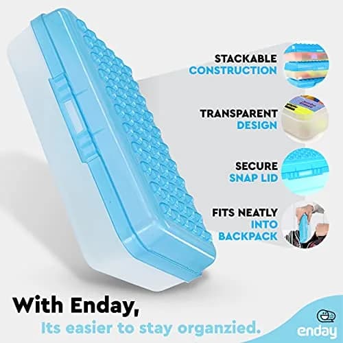 Enday Stackable Pencil Box Blue, Plastic Small Dots Pencil Case 20.9cm (8.25") | Organizer with Snap Closure for Kids & Adults thumbnail 3