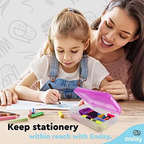 Enday Stackable Pencil Box Purple, Plastic Small Dots Pencil Case 21.5cm (8.25") | Organizer with Snap Closure for Kids & Adults thumbnail 6