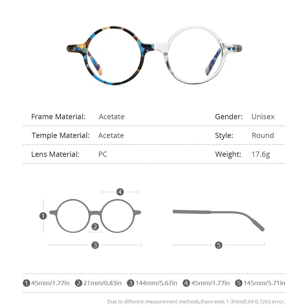 HEPIDEM Vintage Round Optical Glasses Frame 46mm (1.81in) | Unisex Acetate Full Rim - view 3
