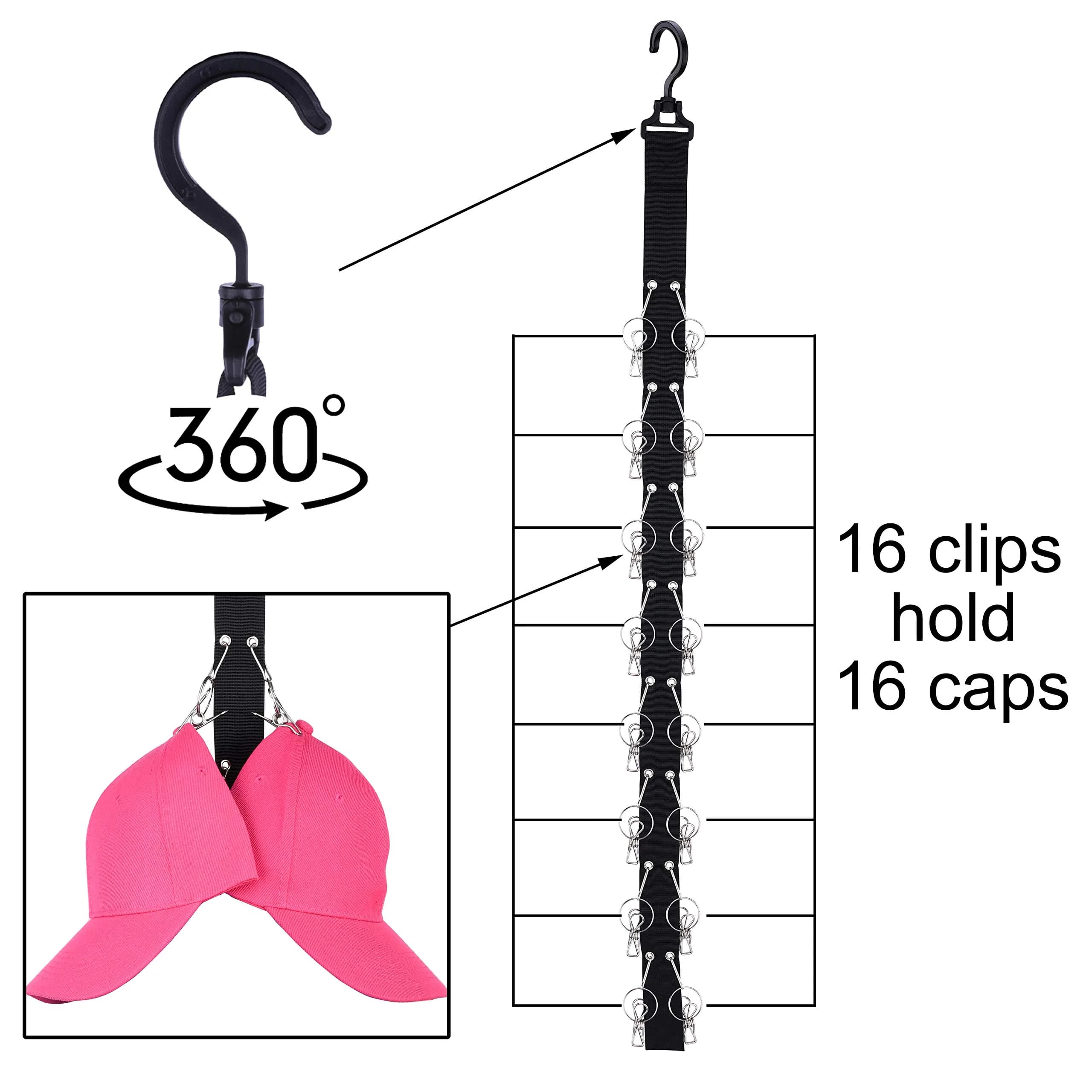 LEVOSHUA Hanging Cap Organizer 16 Baseball Cap Rack Holder | Stores 16 Hats - view 2