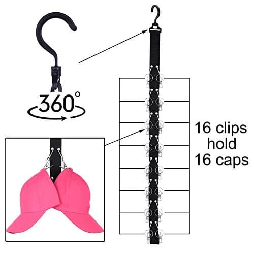 LEVOSHUA Hanging Cap Organizer 16 Baseball Cap Rack Holder | Stores 16 Hats thumbnail 2