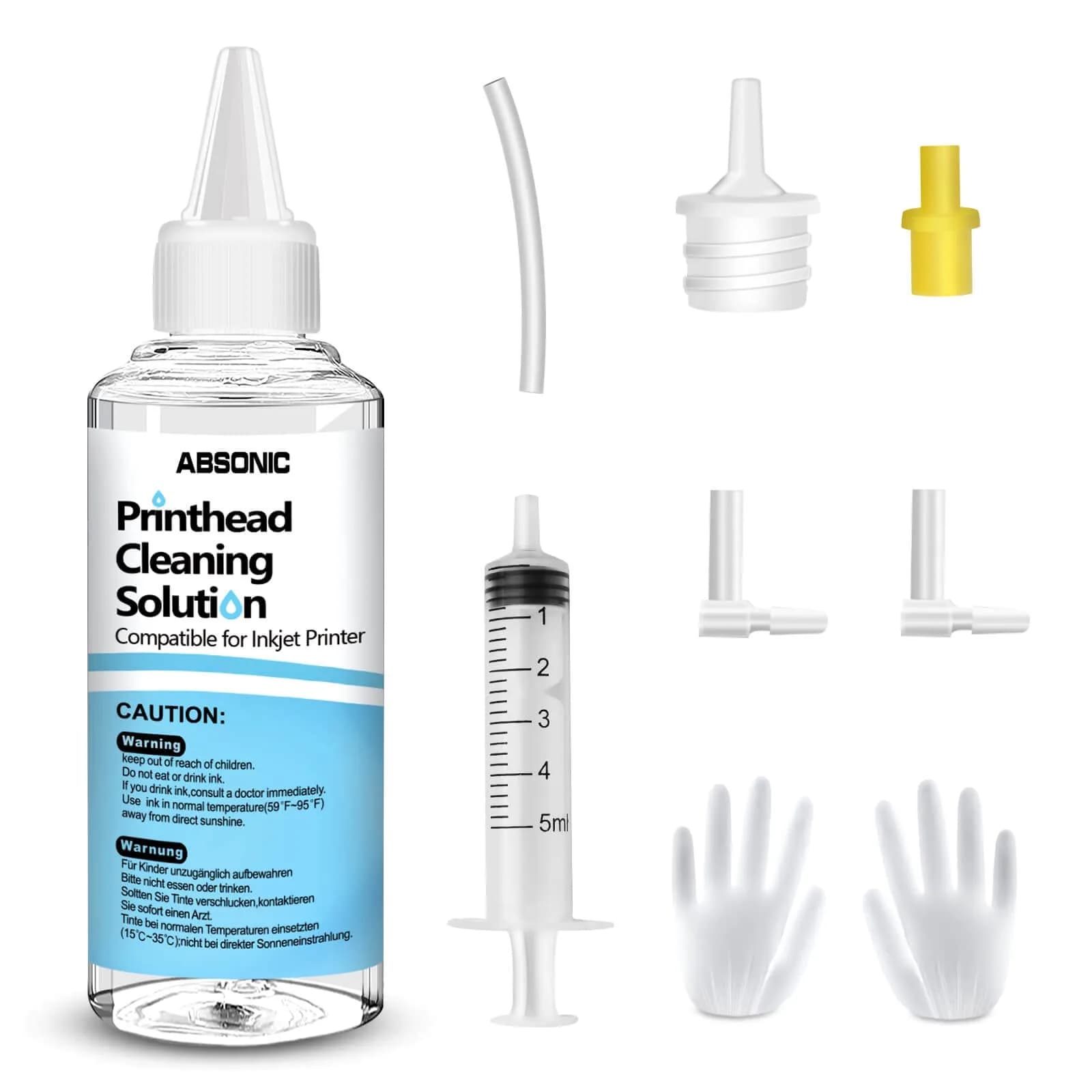 Absonic Inkjet Printer Cleaning Kit 100mL | Universal Printhead Nozzle Cleaner for Epson, HP, Canon — printhead cleaning kit 100ml