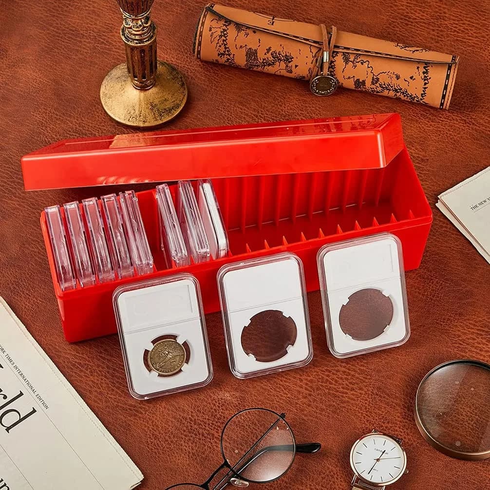 Ettonsun 20-Slot Coin Slab Storage Box Red | Holds NGC, PCGS, PMG Slabs | 26.4 cm (10.4") Red - view 3